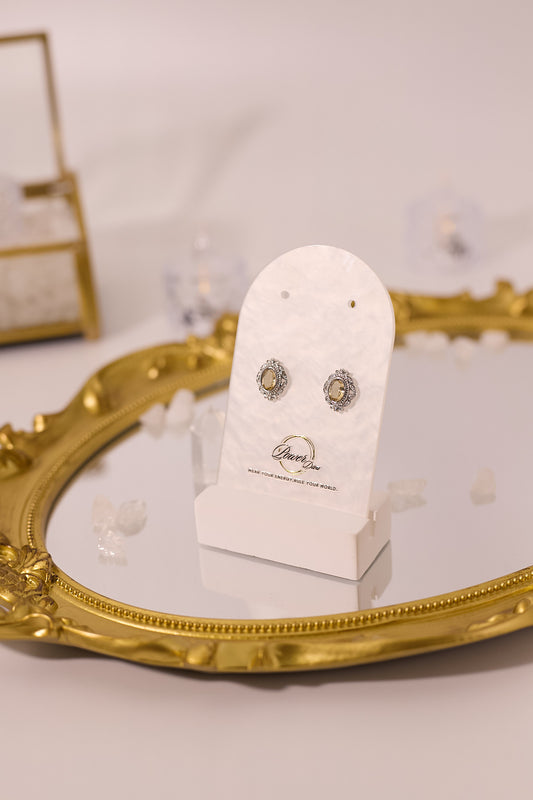 E071-黃晶包邊耳釘