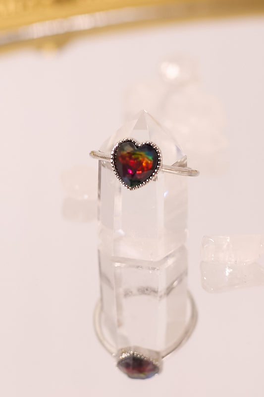 R044-斑彩心形S925開口戒指