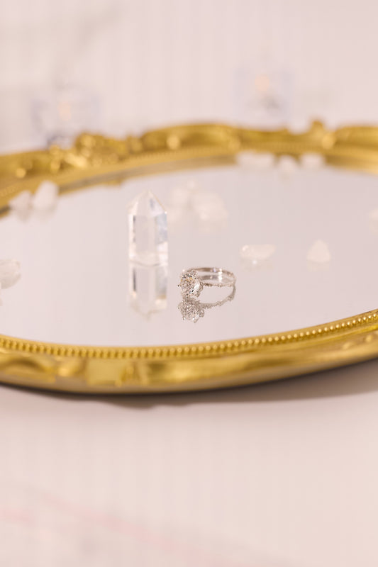 R046-白水晶五角星形S925開口戒指