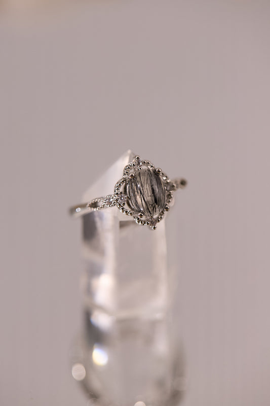 R070-黑髮晶S925開口戒指