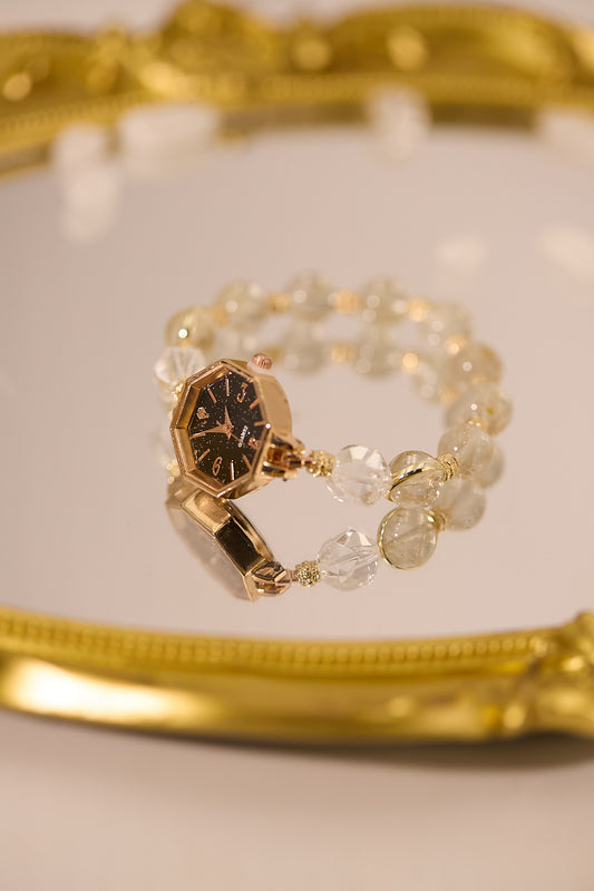 W001-金髮晶.白水晶石英錶