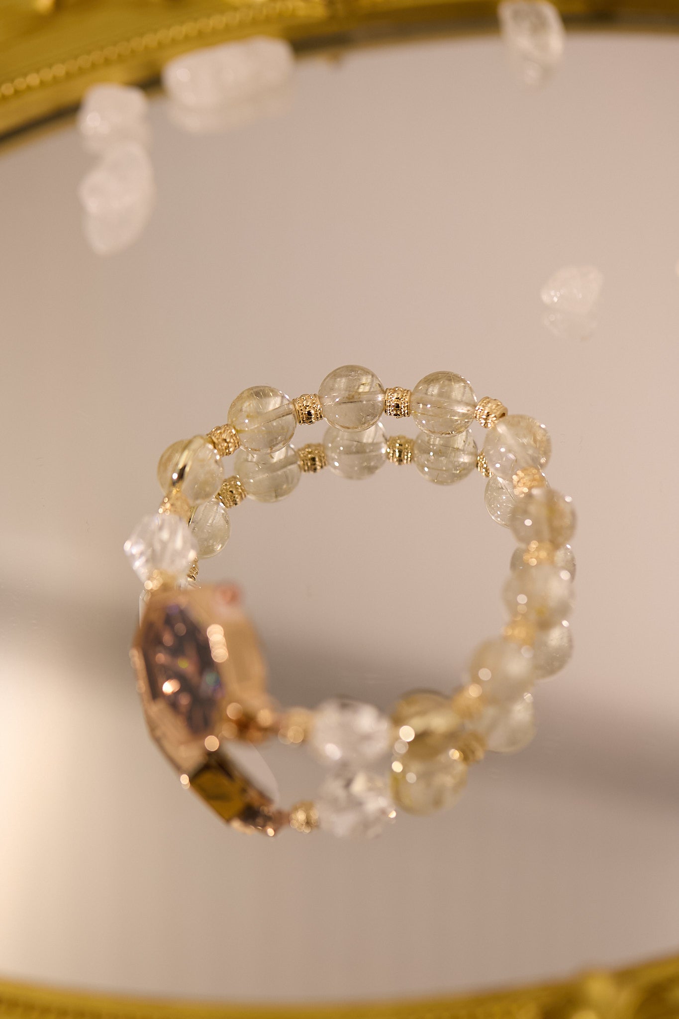 W001-金髮晶.白水晶石英錶