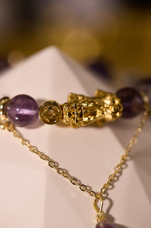 C084-招財貔貅.白水晶.紫幽靈(包括開光)