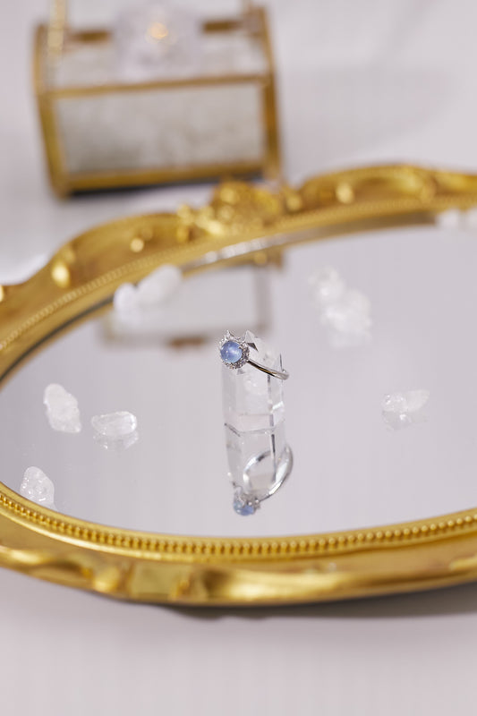 R038-海藍寶蝴蝶結開口戒指