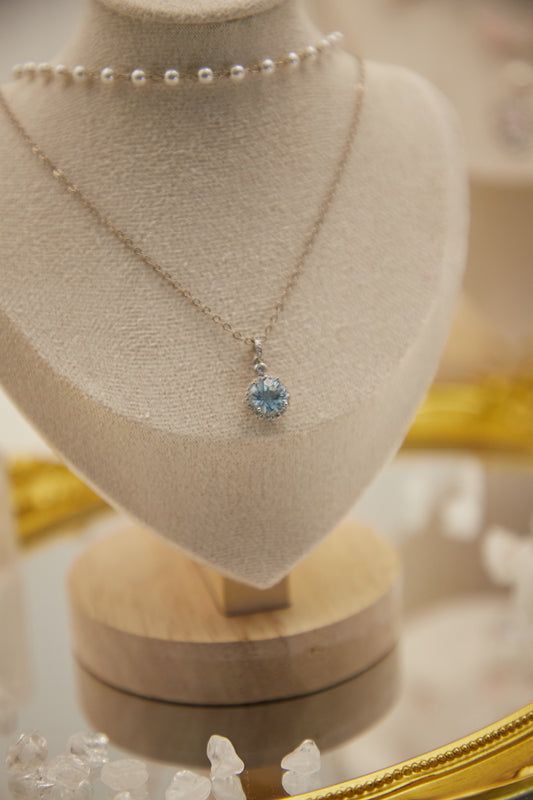 N008-托帕石拼仿珍珠雙鏈磁吸款頸鏈