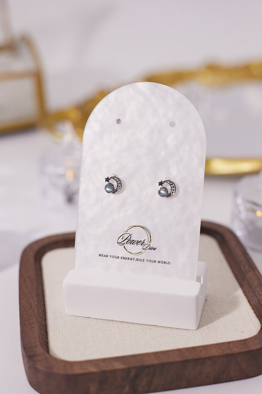 E028-灰月光星月型耳釘