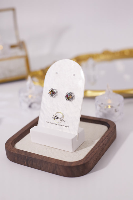 E036-碧璽四葉草形鋯石耳釘