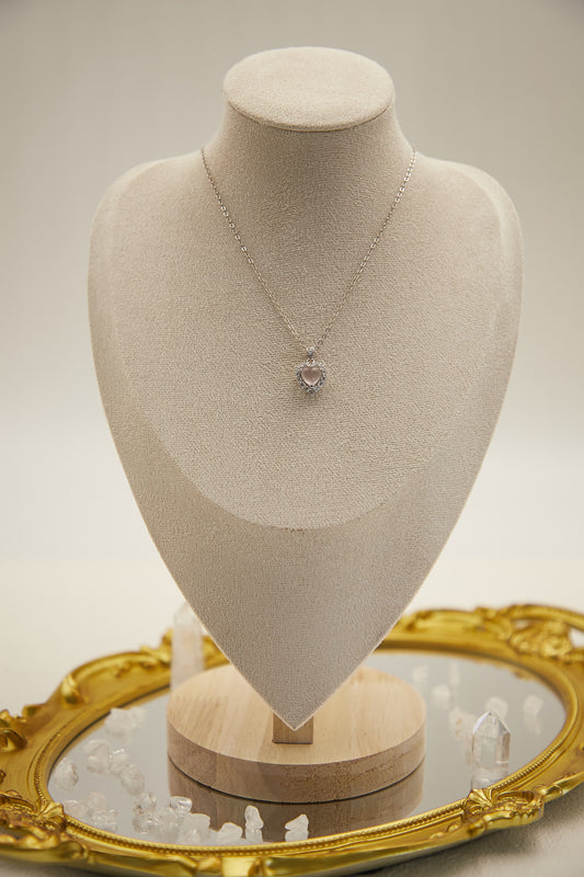 N026-粉晶心形吊墜連磁吸款頸鏈