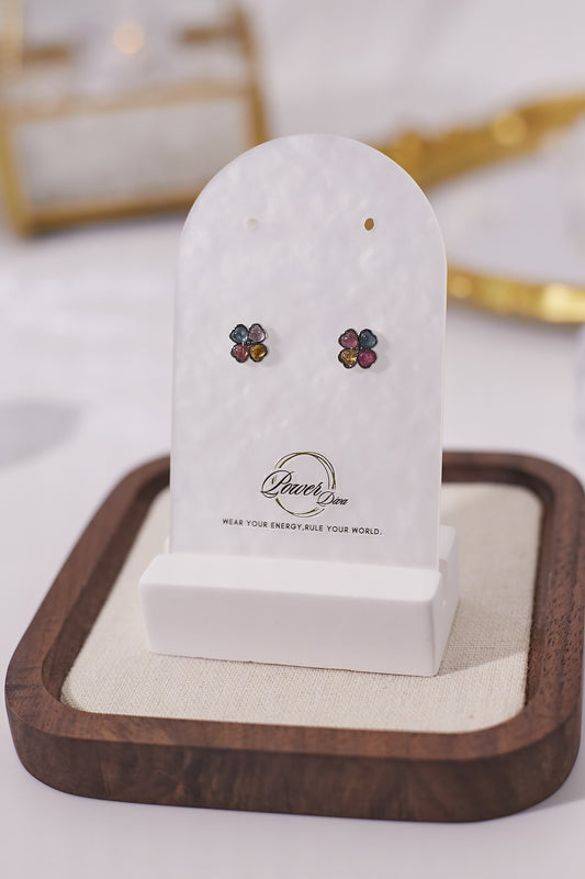 E038-碧璽四葉草形耳釘(3mm)