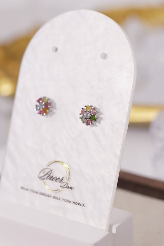 E042-碧璽小花形耳釘