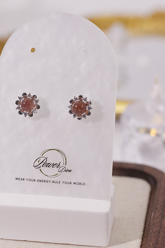 E043-草莓晶花花耳釘(6MM)