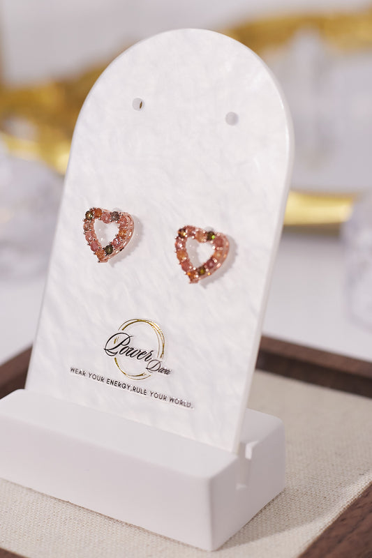 E047-碧璽心形耳釘