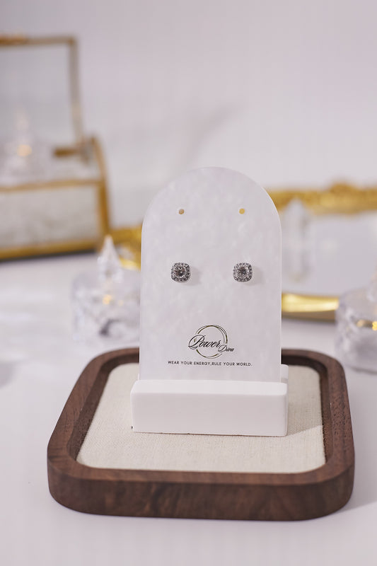 E064-白水晶方形鋯石耳釘