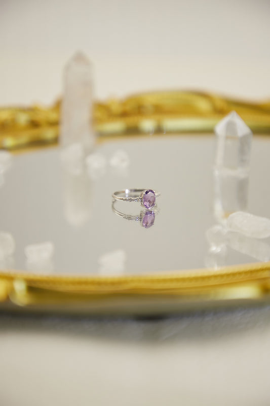 R026- 紫晶S925開口戒指
