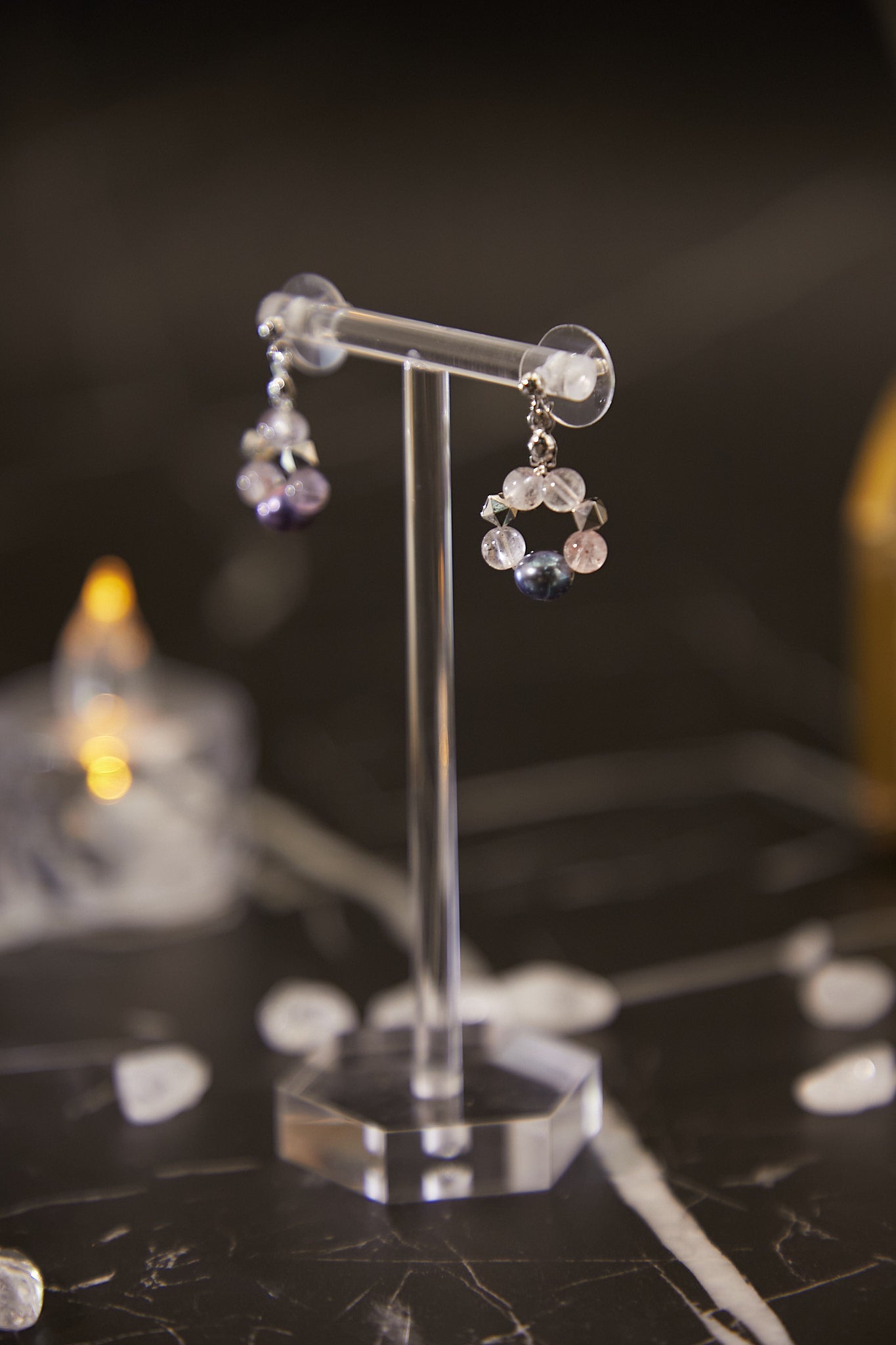 E005-紫超七.染黑巴洛克珍珠小圈耳環