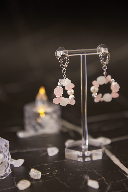 E007-粉晶.淡水珍珠圈圈耳環