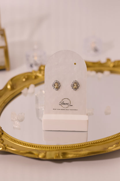 E071-黃晶包邊耳釘