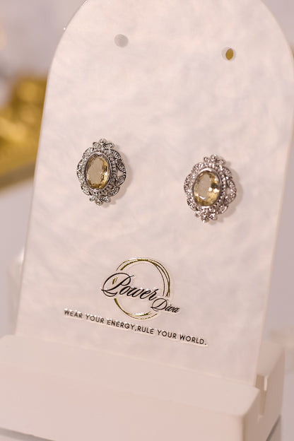 E071-黃晶包邊耳釘