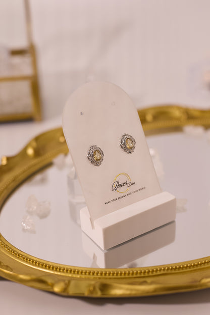 E071-黃晶包邊耳釘