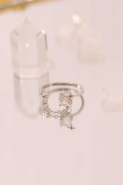 R045-白水晶鏈條S925開口戒指