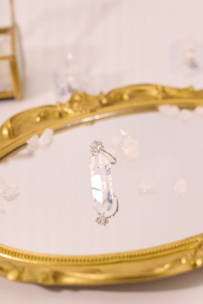 R046-白水晶五角星形S925開口戒指