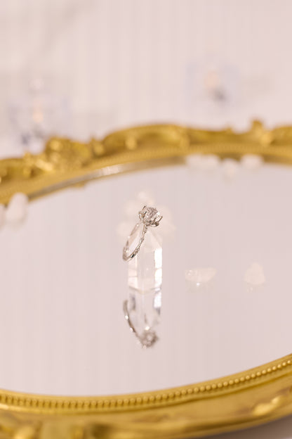 R046-白水晶五角星形S925開口戒指