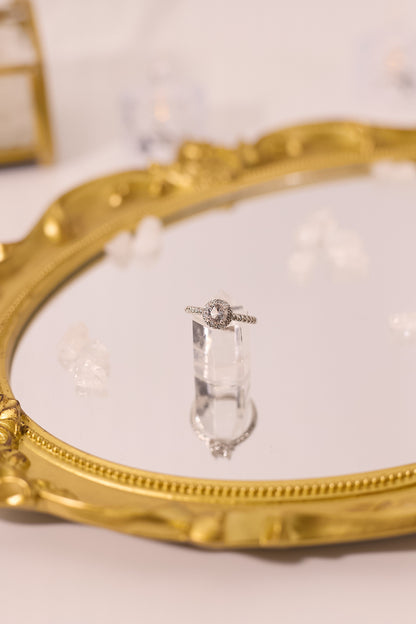 R049-白水晶圓形切面S925開口戒指