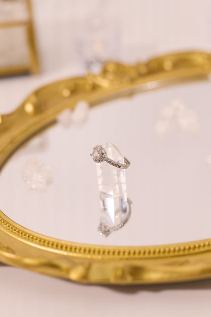 R049-白水晶圓形切面S925開口戒指