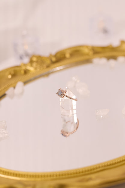 R051-海藍寶方形S925開口戒指