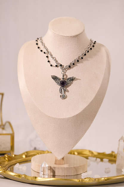 N035-紫水晶暗黑風磁吸款頸鏈