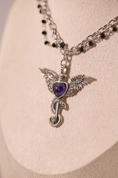 N035-紫水晶暗黑風磁吸款頸鏈