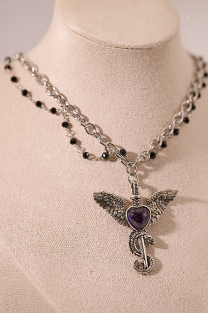 N035-紫水晶暗黑風磁吸款頸鏈