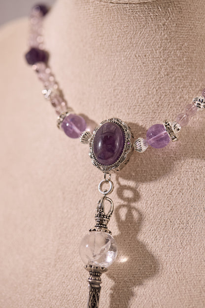 N036-紫水晶．白阿賽暗黑風磁吸款頸鏈