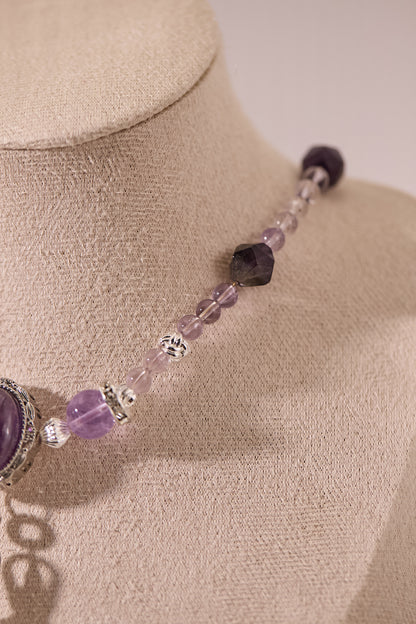 N036-紫水晶．白阿賽暗黑風磁吸款頸鏈