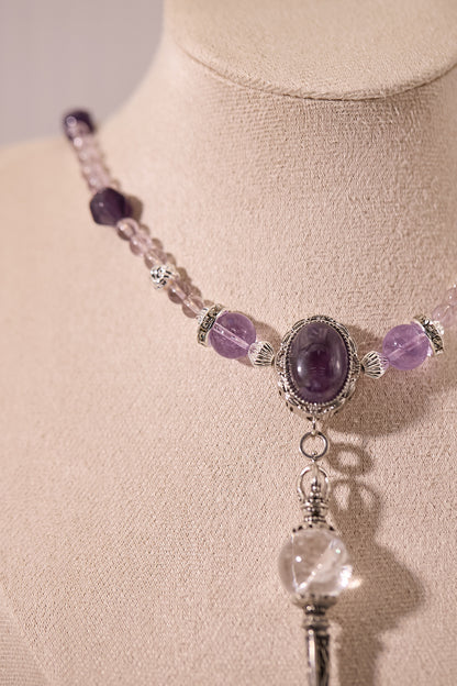 N036-紫水晶．白阿賽暗黑風磁吸款頸鏈