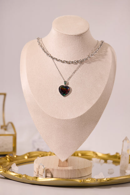 N037-斑彩石心形雙鏈磁吸款頸鏈