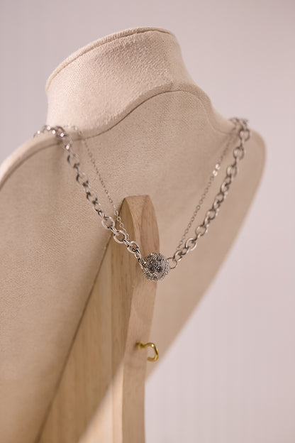 N037-斑彩石心形雙鏈磁吸款頸鏈