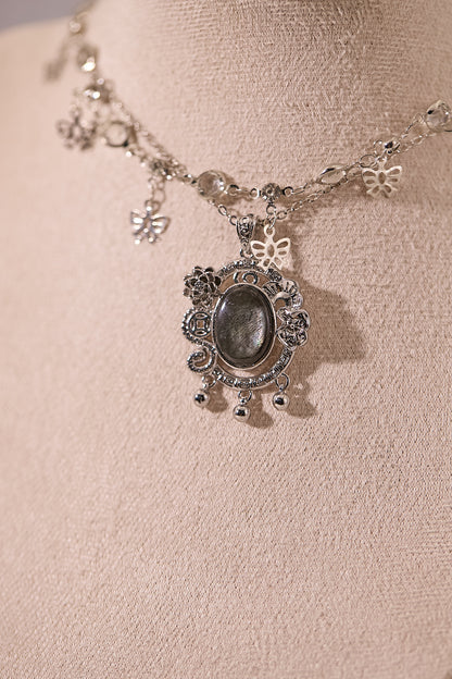 N039-黑貝母宮廷風雙鏈磁吸款頸鏈