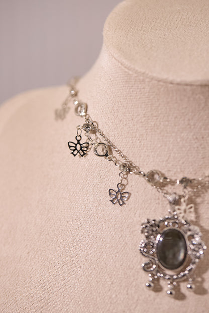 N039-黑貝母宮廷風雙鏈磁吸款頸鏈