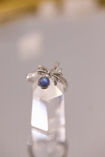 R073-灰月光蝴蝶結形S925開口戒指