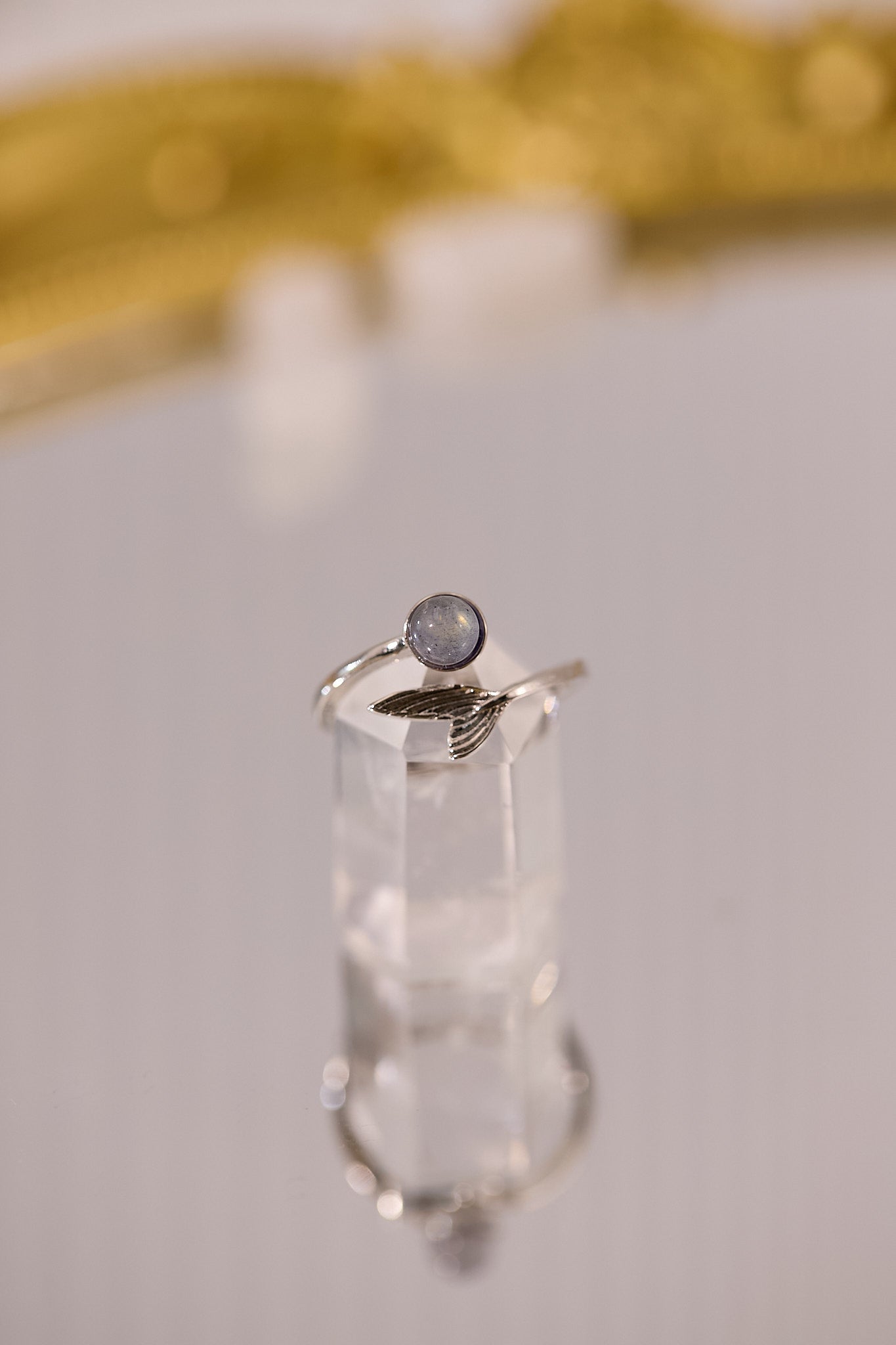 R080-灰月光魚尾款S925開口戒指