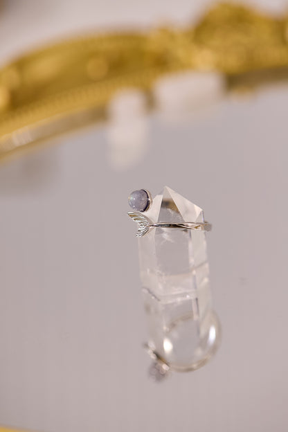 R080-灰月光魚尾款S925開口戒指