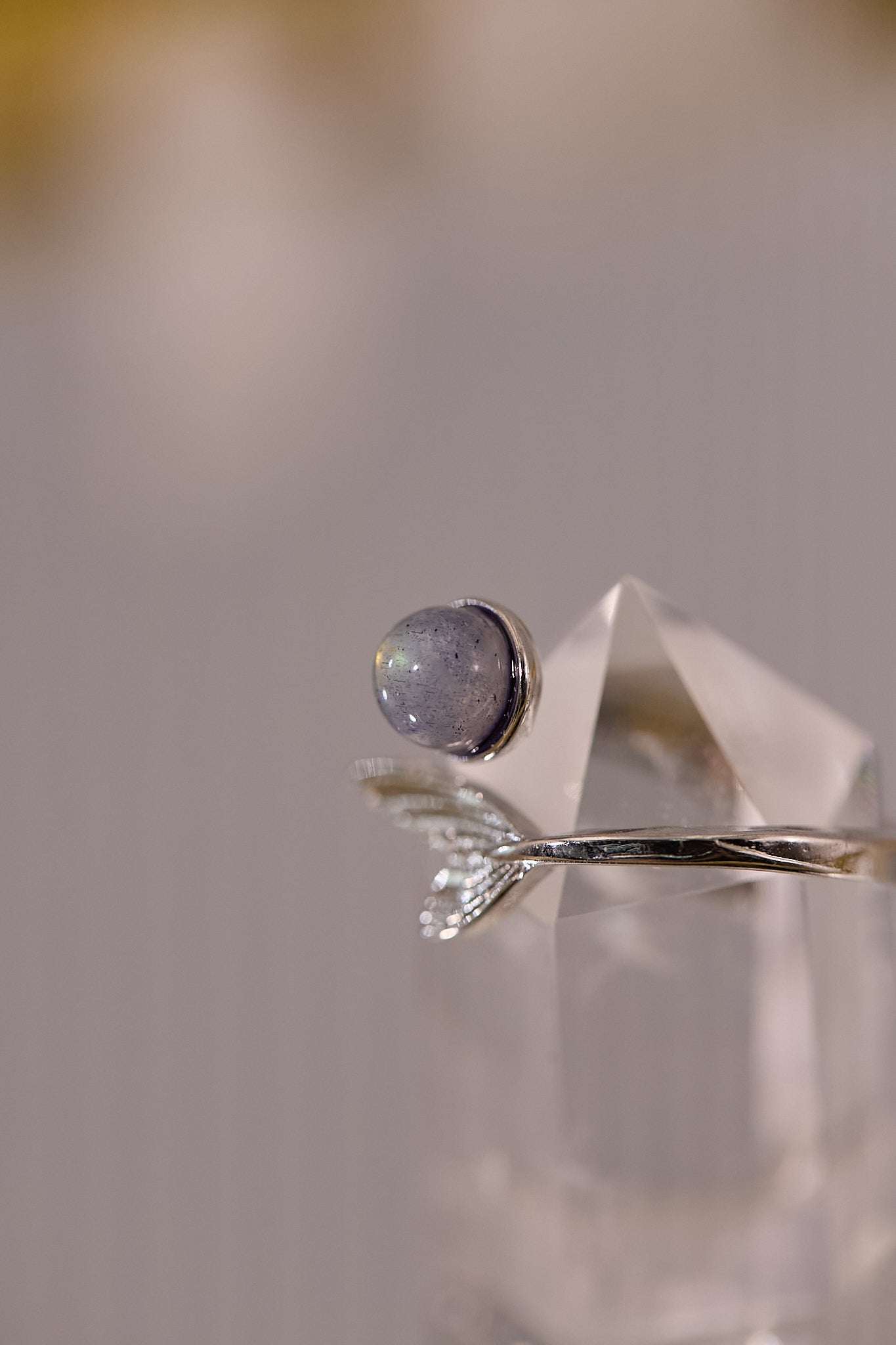 R080-灰月光魚尾款S925開口戒指