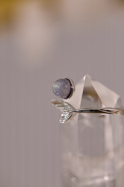 R080-灰月光魚尾款S925開口戒指