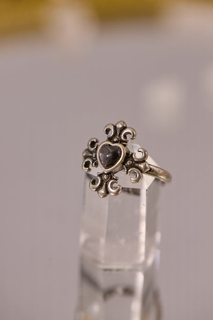 R087-銀曜石心形十字架開口戒指