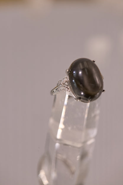 R097-銀曜石開口戒指