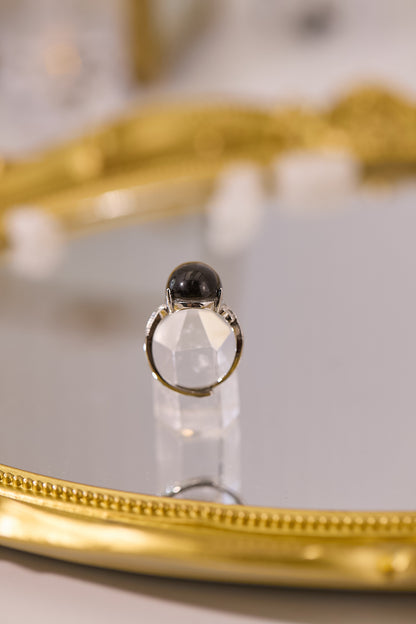 R097-銀曜石開口戒指