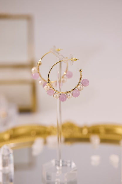 E074-紫鋰輝．淡水珍珠圈圈耳環