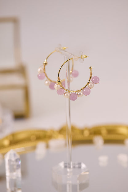 E074-紫鋰輝．淡水珍珠圈圈耳環