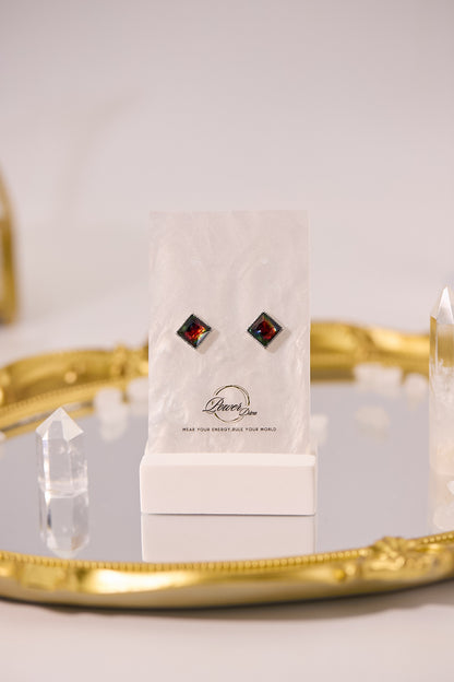 E072-斑彩方形耳釘